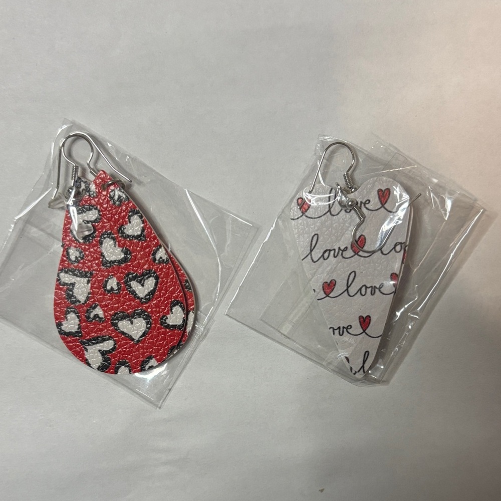 Faux leather earrings Heart Pattern Teardrop